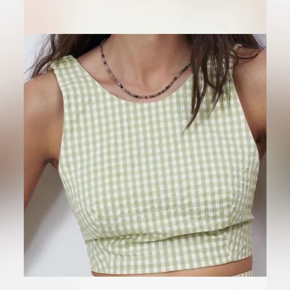ZARA Green & White Plaid Top - Picture 1 of 1